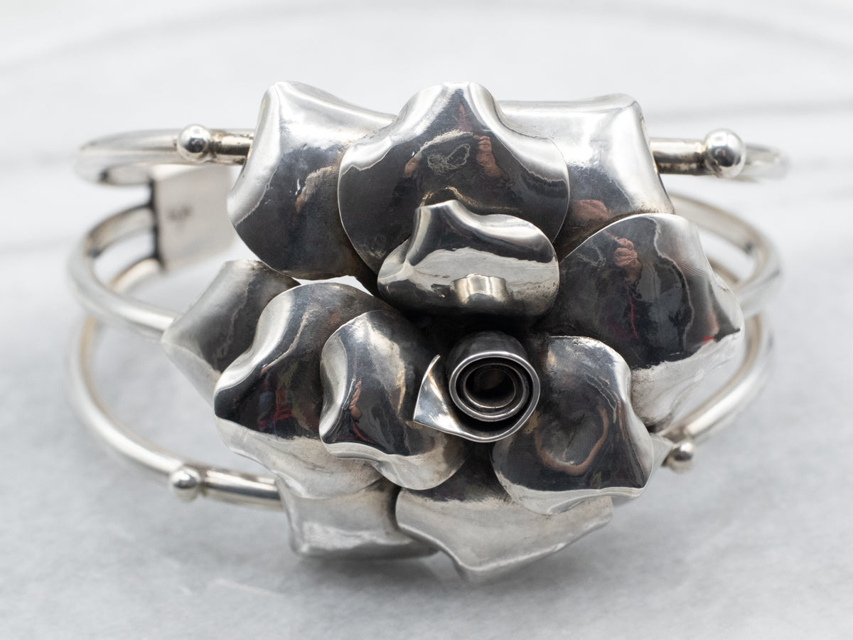 Sterling Silver Flower Cuff Bracelet