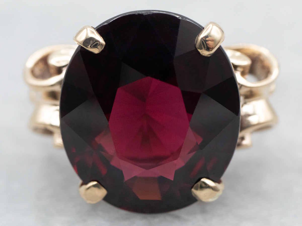 Yellow Gold Oval Cut Pyrope Garnet Solitaire Cocktail Ring