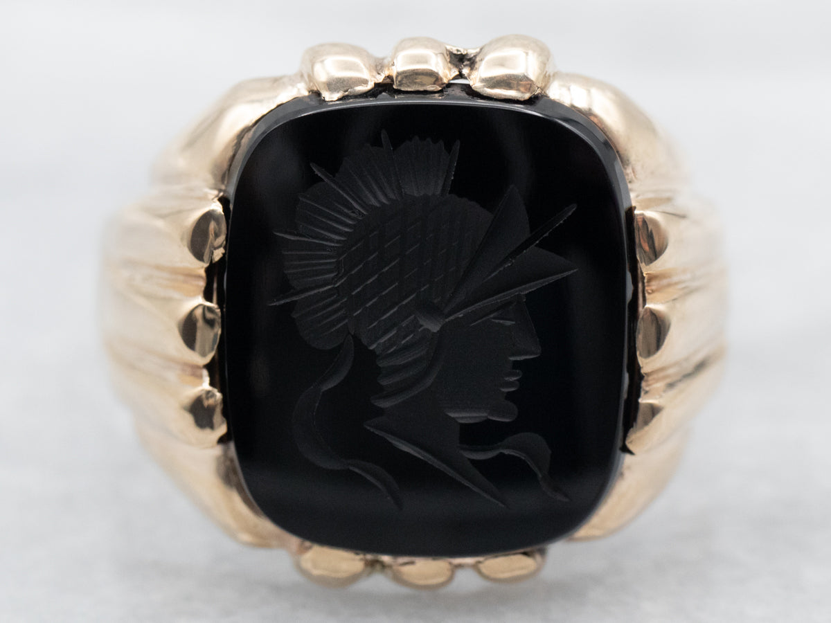 Yellow Gold Black Onyx Intaglio Ring