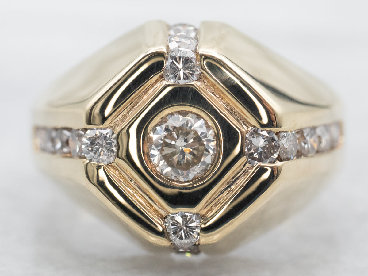 Yellow Gold Diamond Ring with Diamond Accents