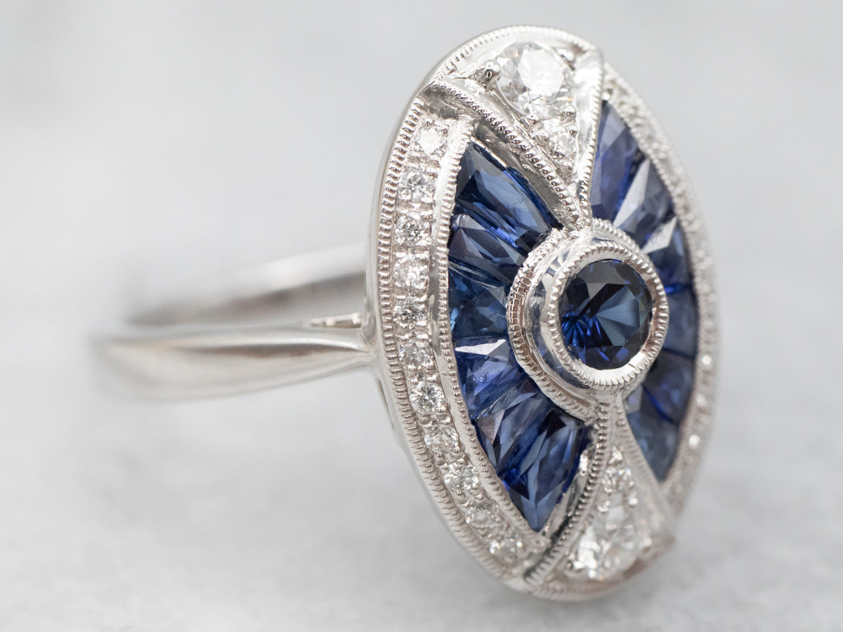 Art Deco Inspired Sapphire and Diamond Cocktail Ring