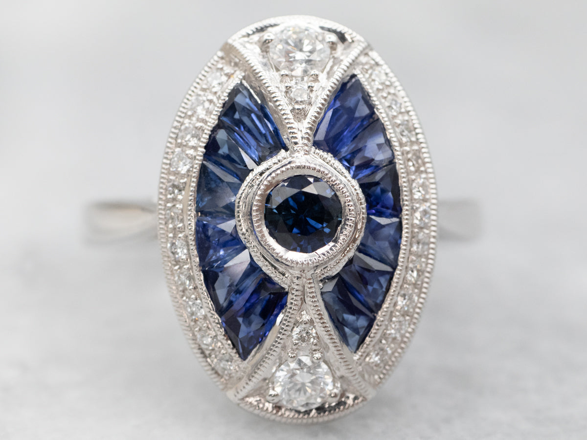 Art Deco Inspired Sapphire and Diamond Cocktail Ring