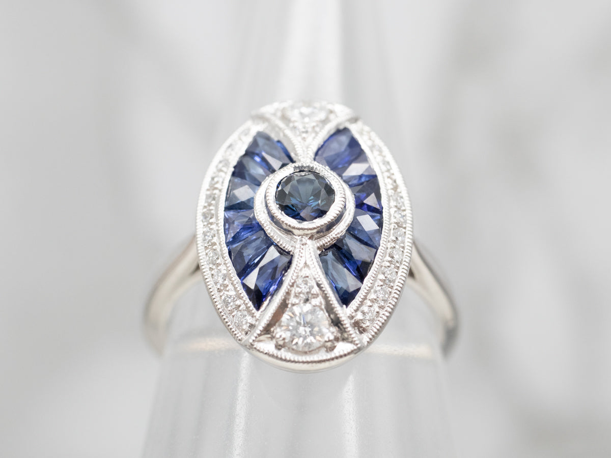 Art Deco Inspired Sapphire and Diamond Cocktail Ring