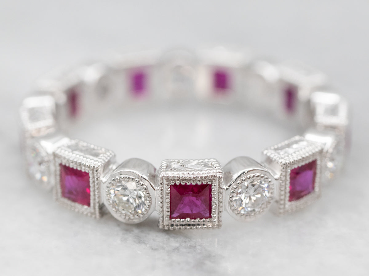 Ruby and Diamond Geometric Eternity Band