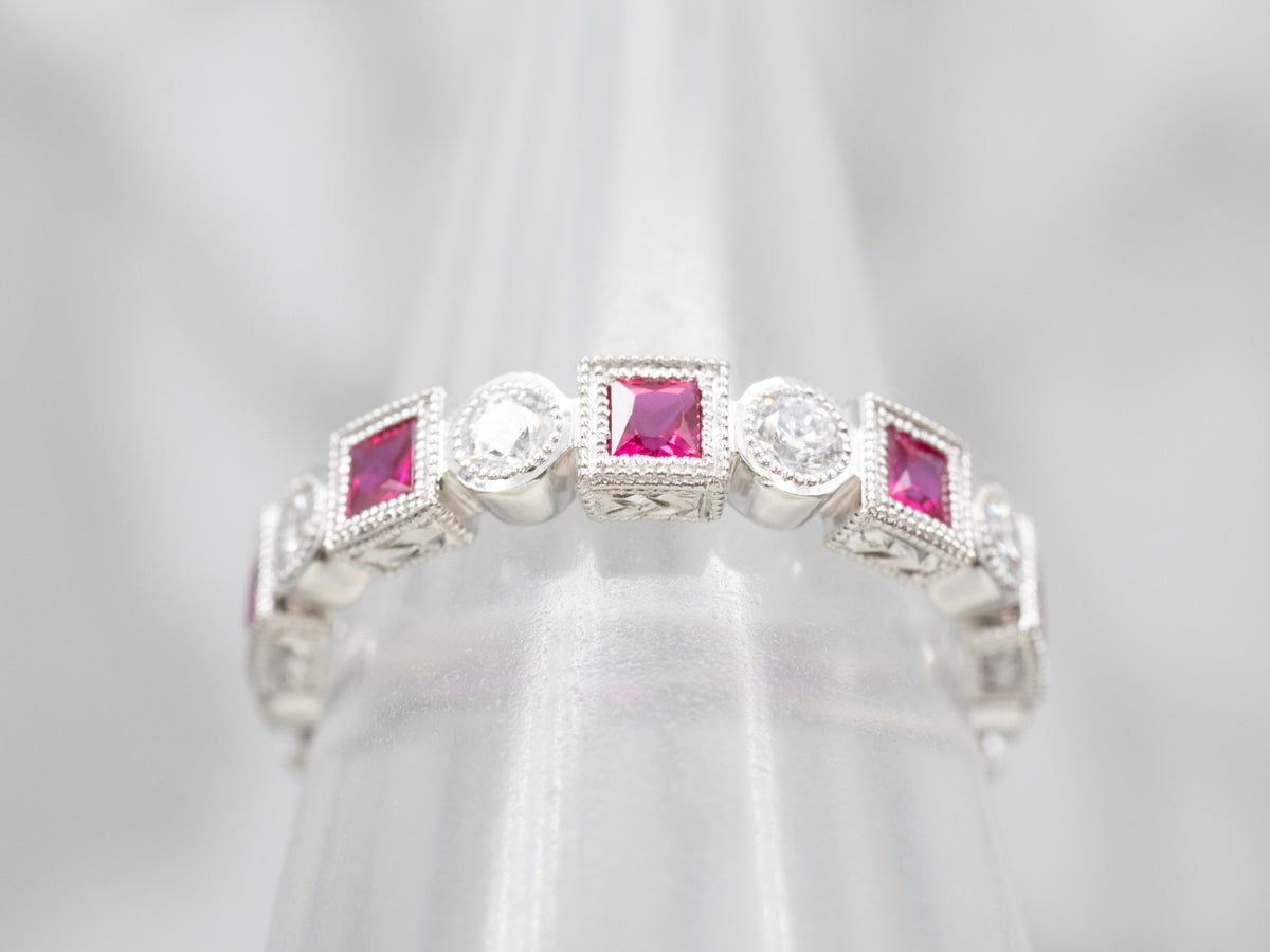 Ruby and Diamond Geometric Eternity Band