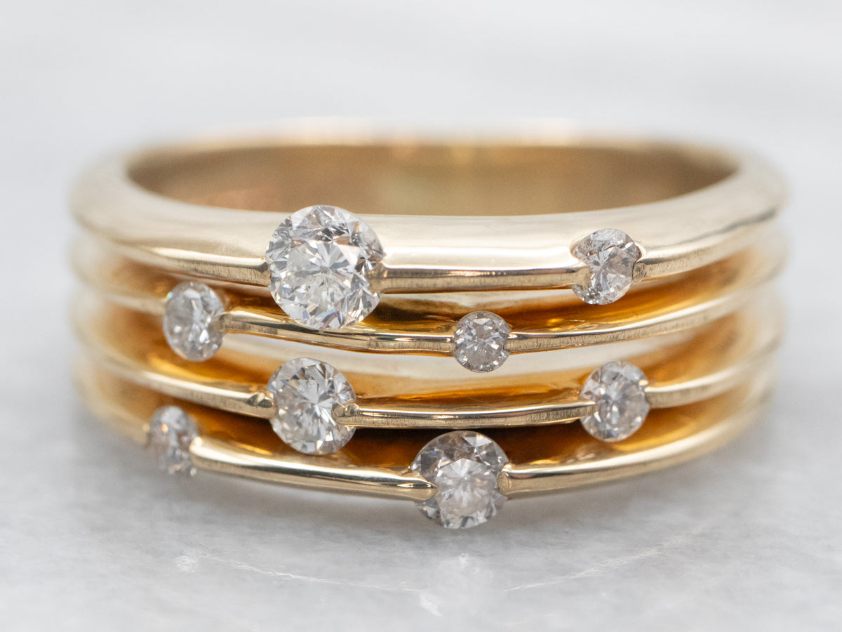 Yellow Gold Four Layer Diamond Band