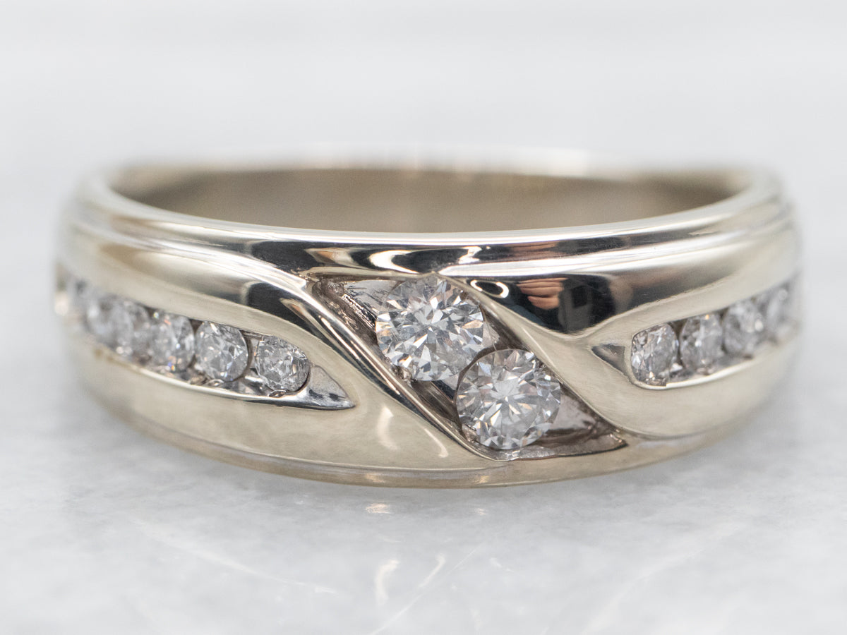 White Gold Diamond Band with Diamond Accents