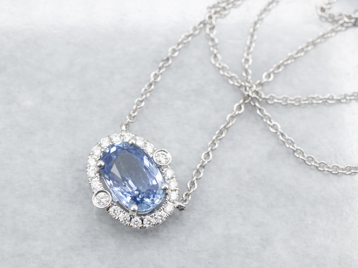 Modern East-to-West Sapphire Halo Necklace