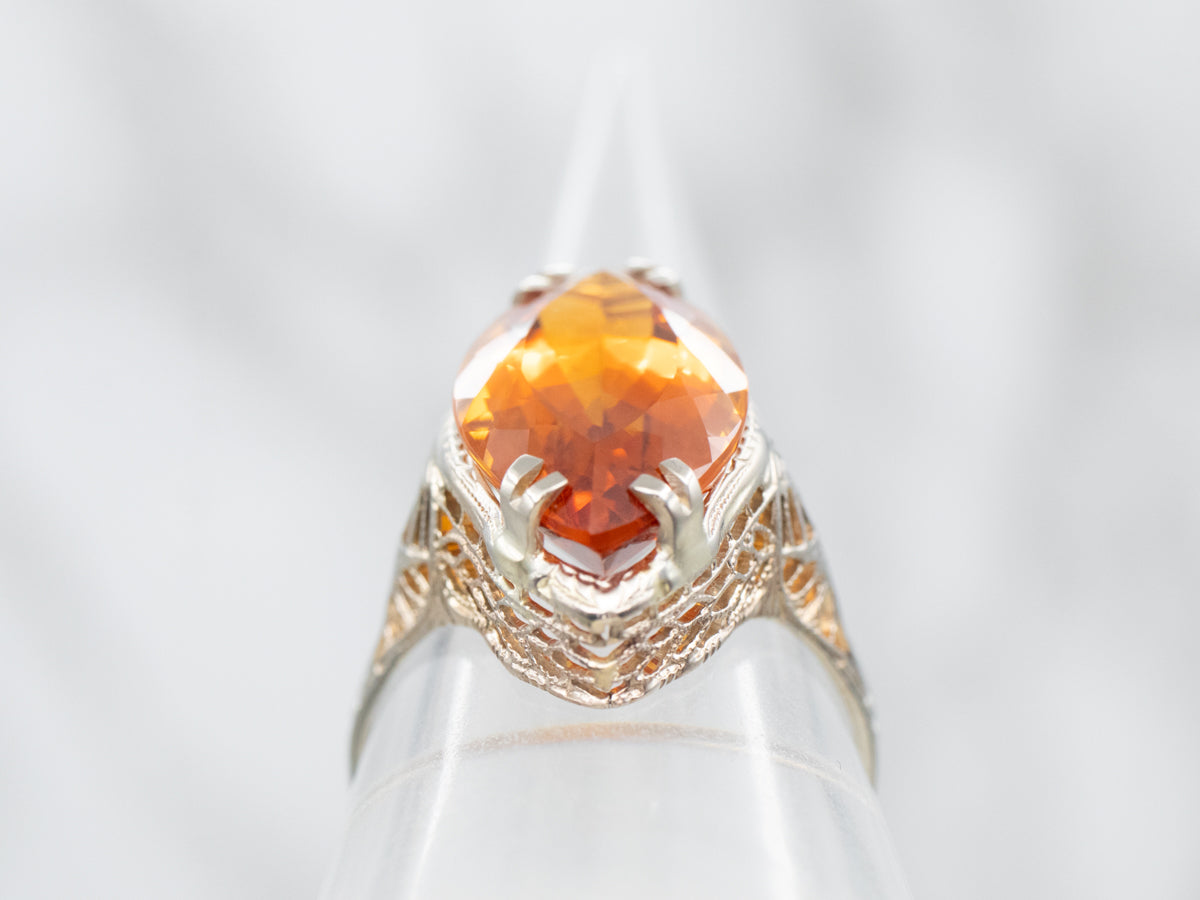 White Gold Marquise Cut Citrine Solitaire Ring