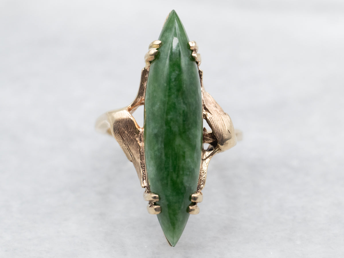 Yellow Gold Marquise Cut Jade Solitaire Ring