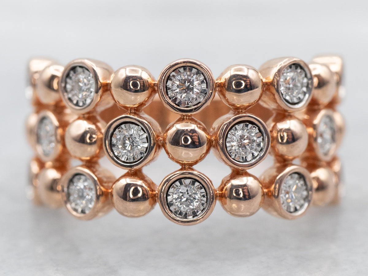 Rose Gold Three Row Diamond Band