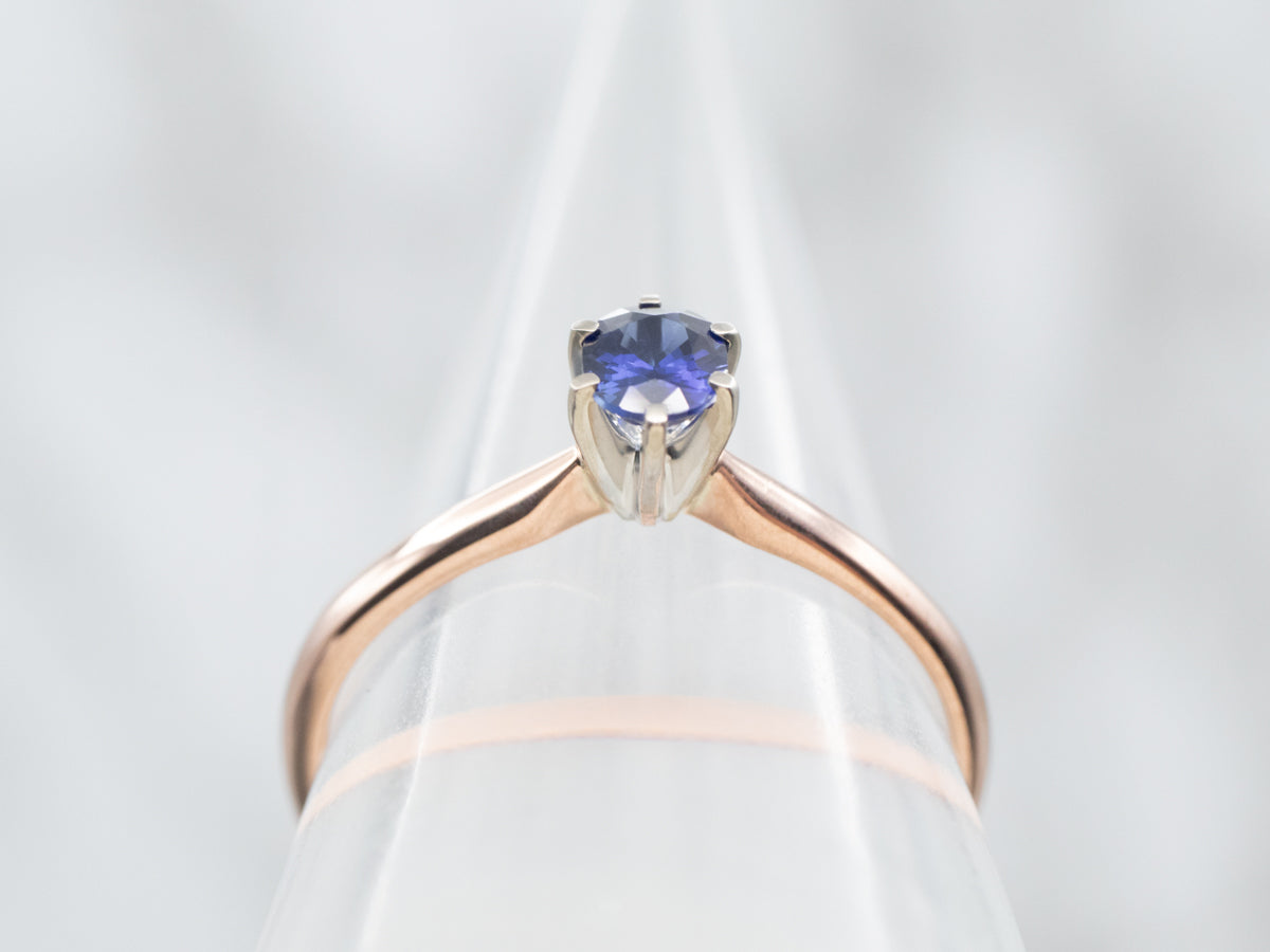 Two Tone Oval Cut Sapphire Solitaire Engagement Ring