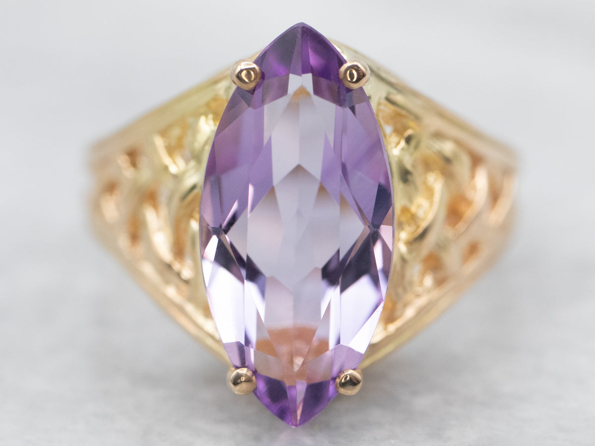 Yellow Gold Marquise Cut Amethyst Solitaire Ring