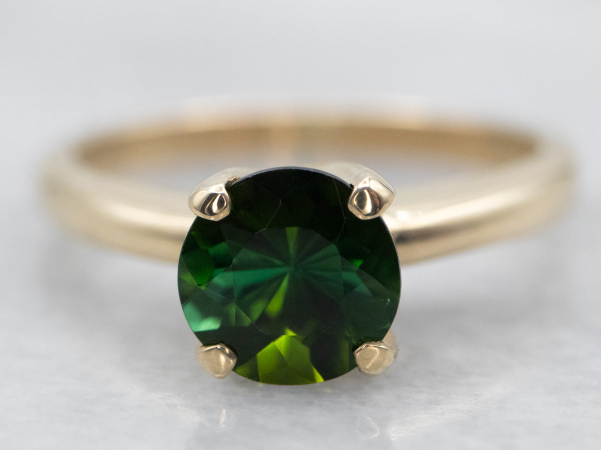 Yellow Gold Green Tourmaline Solitaire Ring