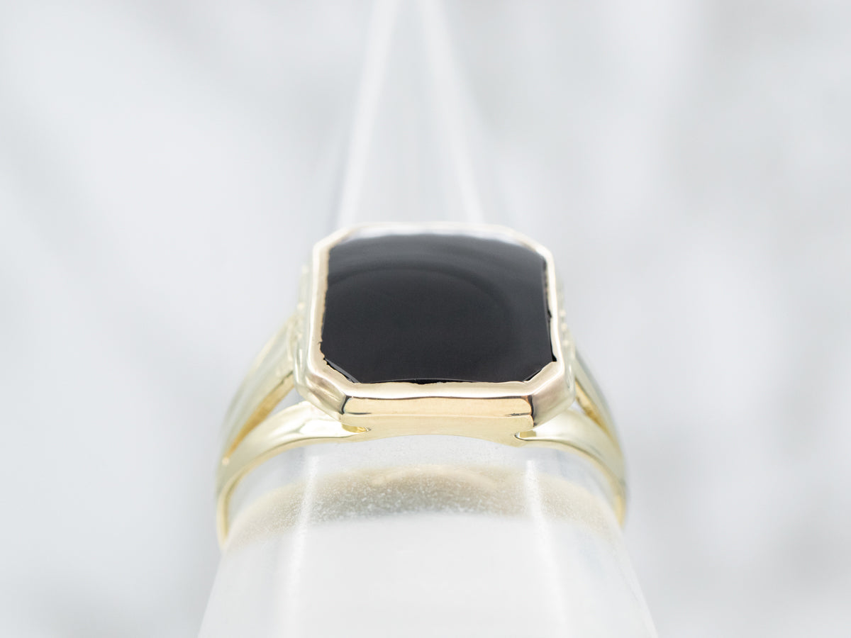 Yellow Gold Emerald Cut Black Onyx Ring