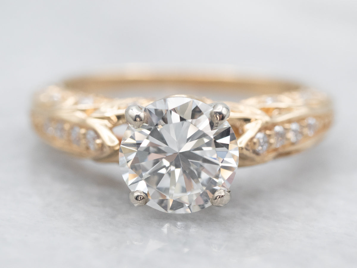 Two Tone Diamond Engagement Ring with Diamond Accents