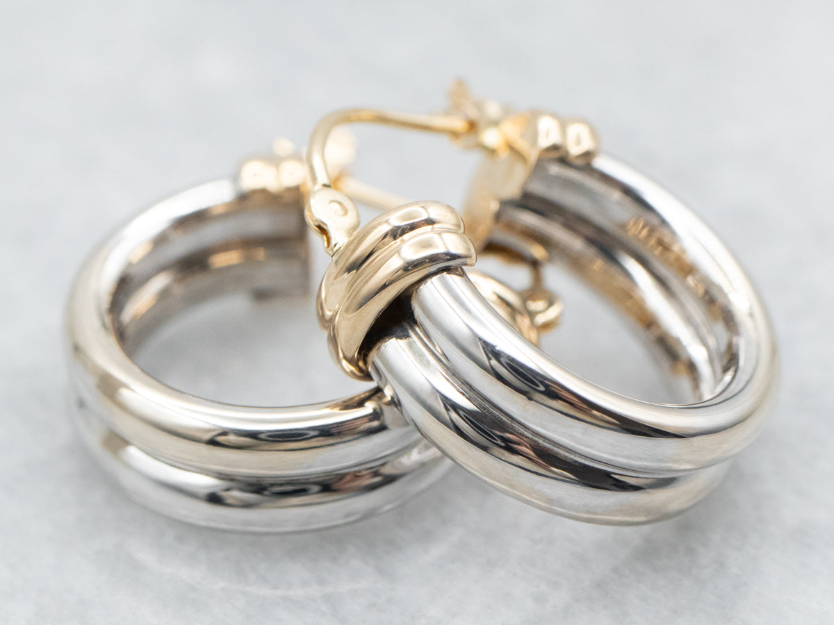 Two Tone Yellow and White Gold Hoop Earrings