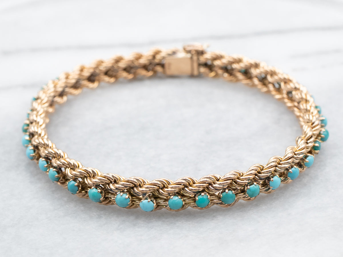 Yellow Gold Turquoise Twisted Bracelet