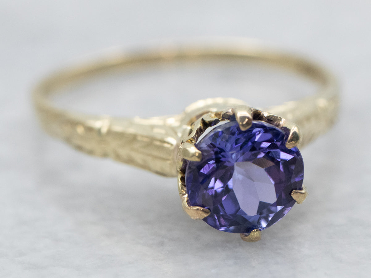 Yellow Gold Round Cut Tanzanite Solitaire Ring