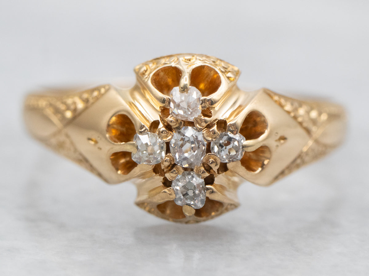 Yellow Gold Old Mine Cut Diamond Engagement Ring