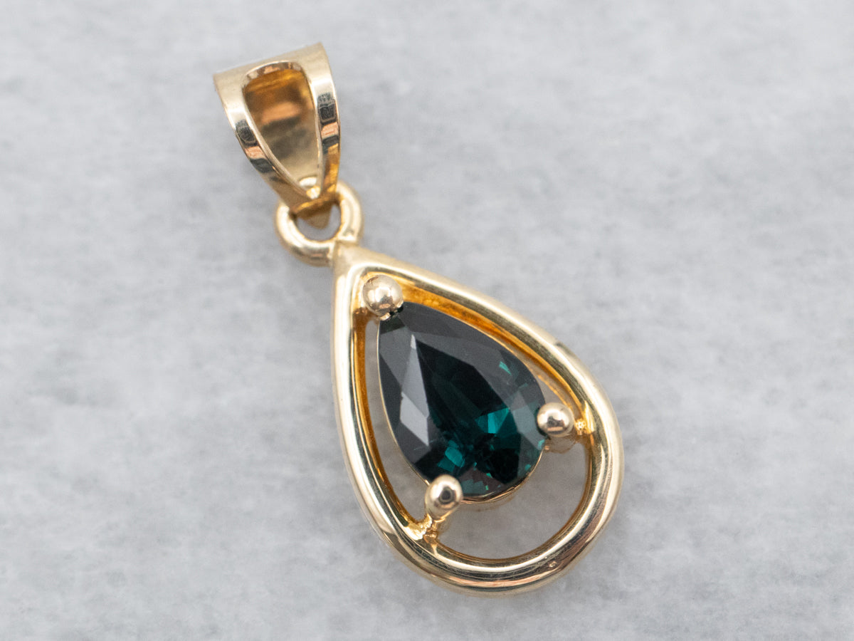 Yellow Gold Pear Cut Sapphire Solitaire Pendant