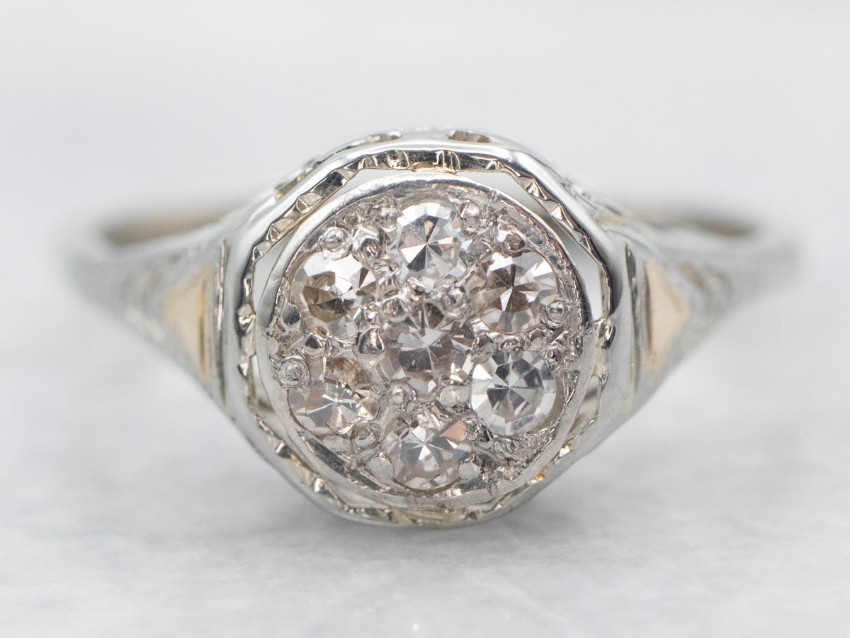 White Gold Diamond Cluster Engagement Ring