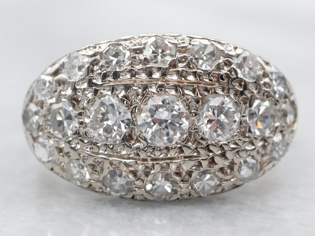 Two Tone European and Single Cut Diamond East West Cluster Ring