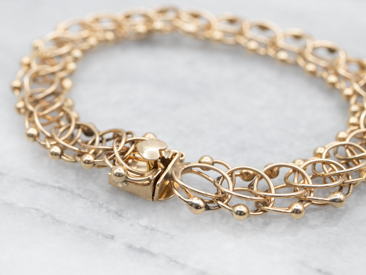 Yellow Gold Double Curb Bracelet with Ball Accents