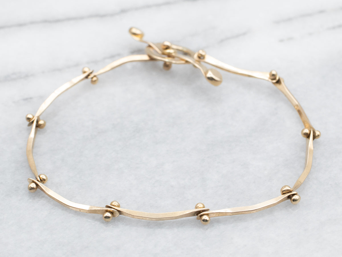 Yellow Gold Handmade by Sonya Arched Bar Link Bracelet with Toggle Clasp