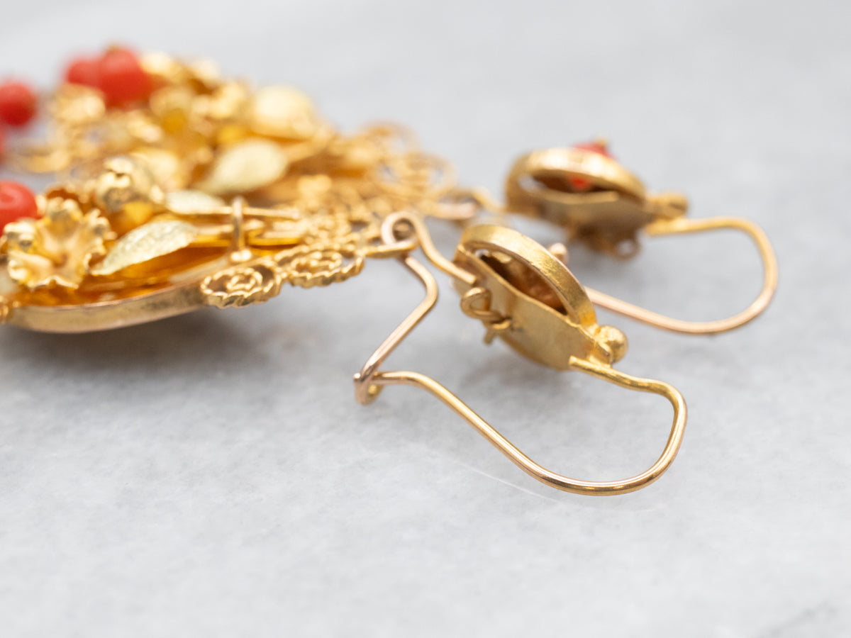 Bernice's Botanicals Gallardia Dangle Earrings on Gold discount Tone Earwire With Orangish Red Crystals. G1