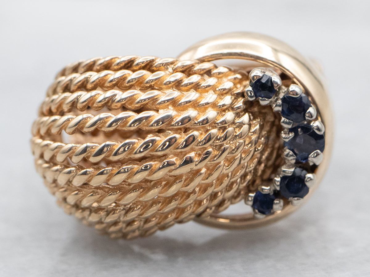 Yellow Gold Twisted Belt Buckle Ring with Sapphire Accents