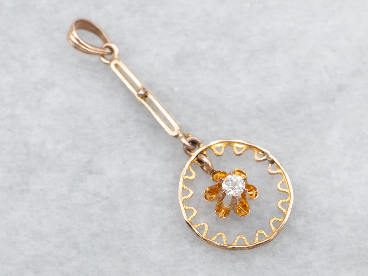 Yellow Gold Old Mine Cut Diamond Lavalier Pendant