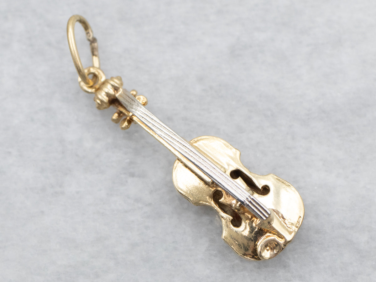 Yellow and White Gold Violin Pendant