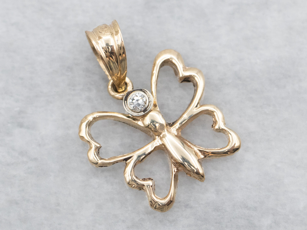 Yellow Gold Butterfly Pendant with Diamond Accent