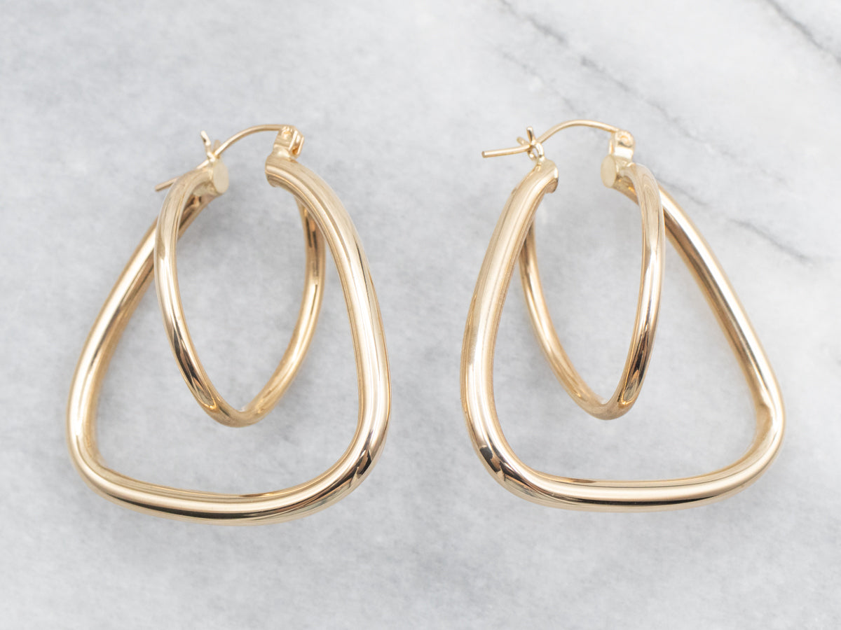 Yellow Gold Funky Geometric Tube Hoop Earrings