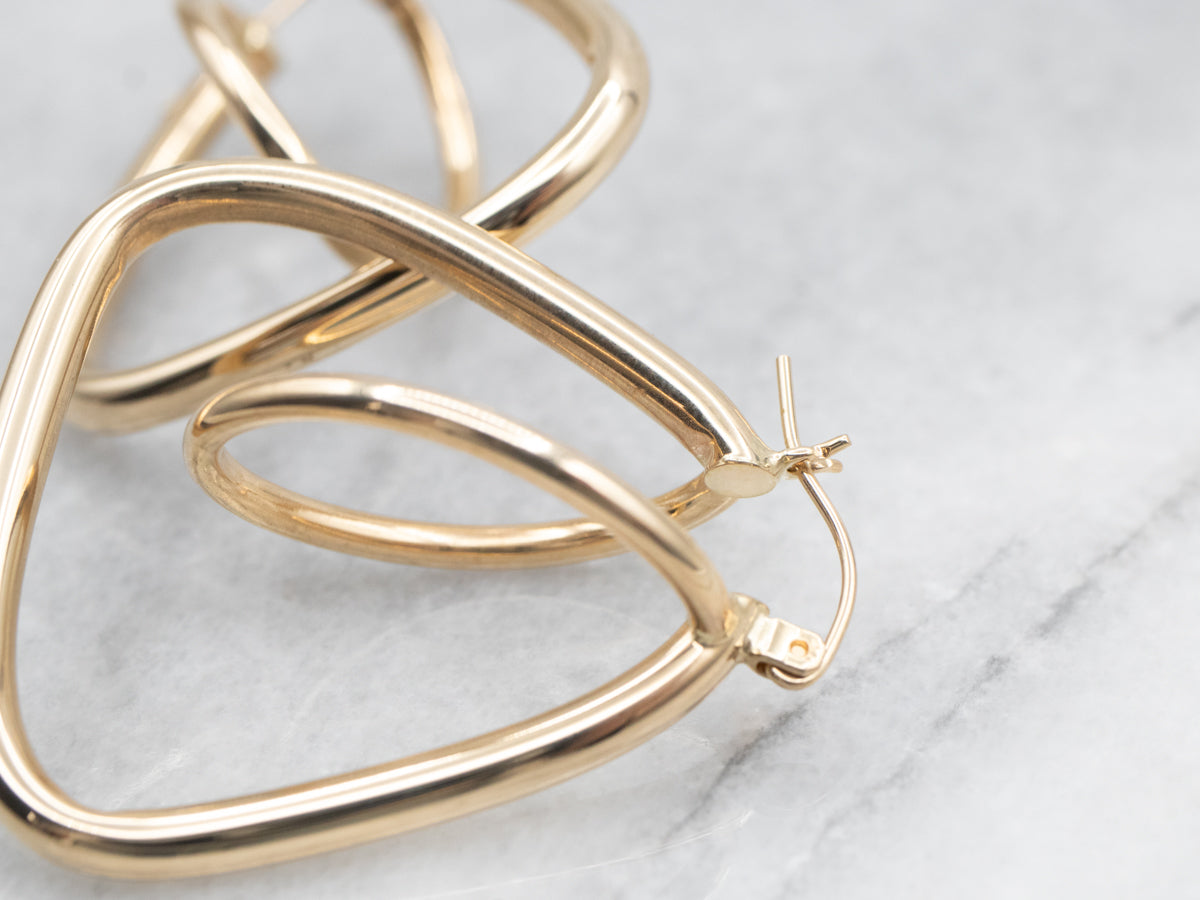 Yellow Gold Funky Geometric Tube Hoop Earrings