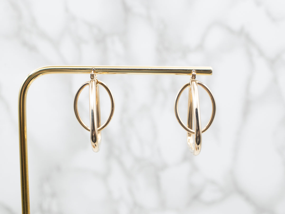 Yellow Gold Funky Geometric Tube Hoop Earrings