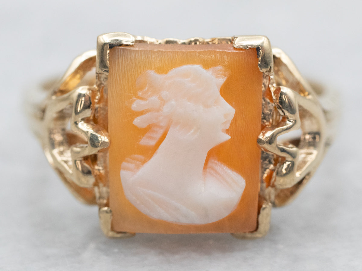 Yellow Gold Rectangular Cameo Ring