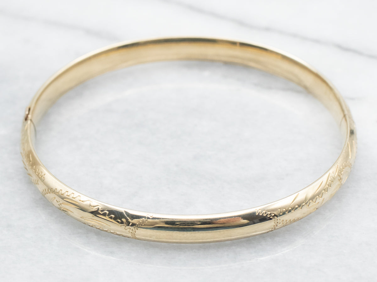 Etched Hinged Bangle Bracelet