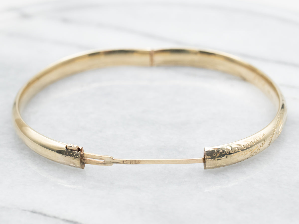 Etched Hinged Bangle Bracelet