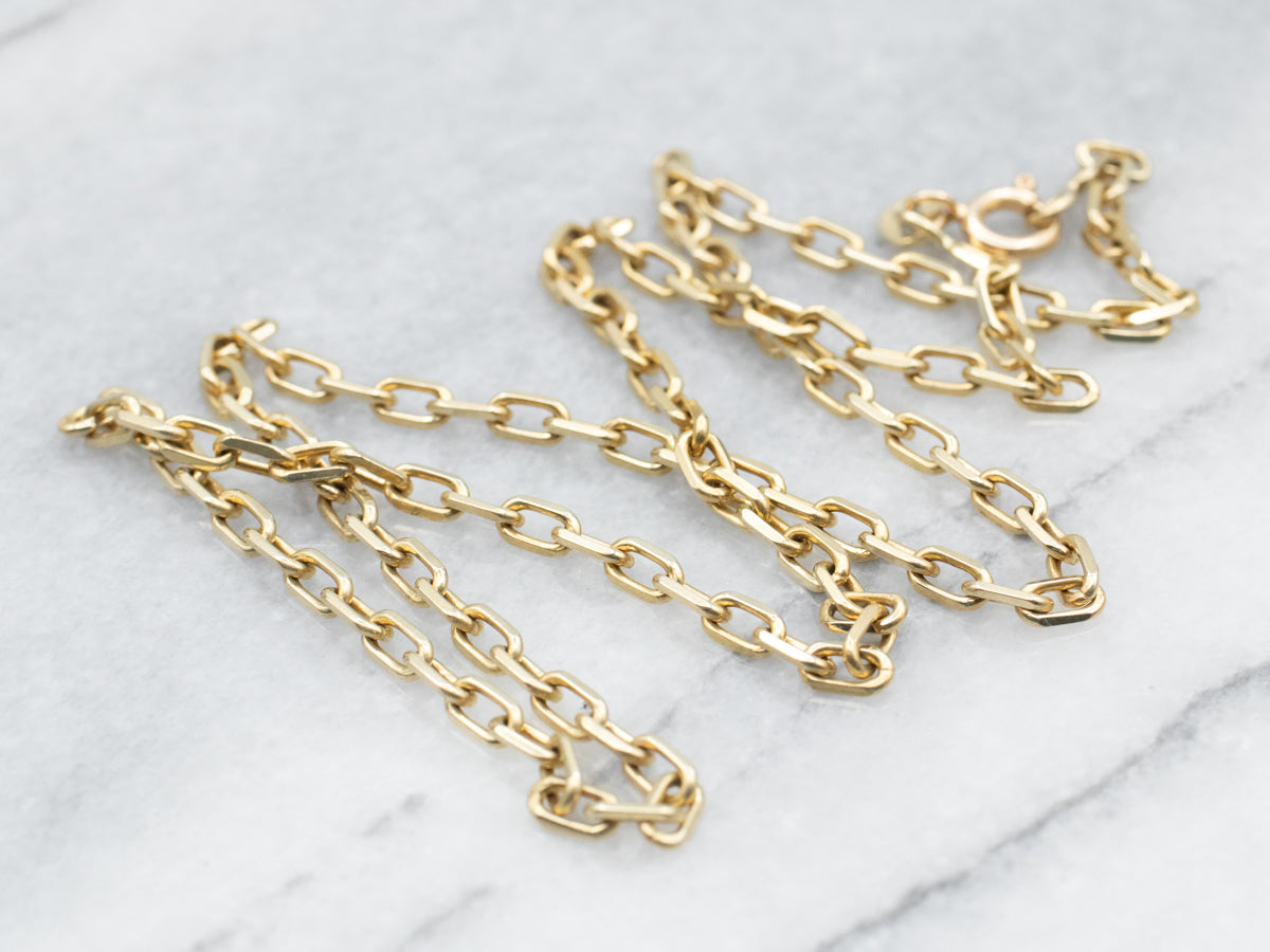 Yellow Gold Rectangle Link Chain with Spring Ring Clasp