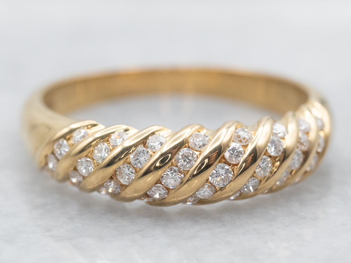 Yellow Gold Diamond Shrimp Twist Wedding Band