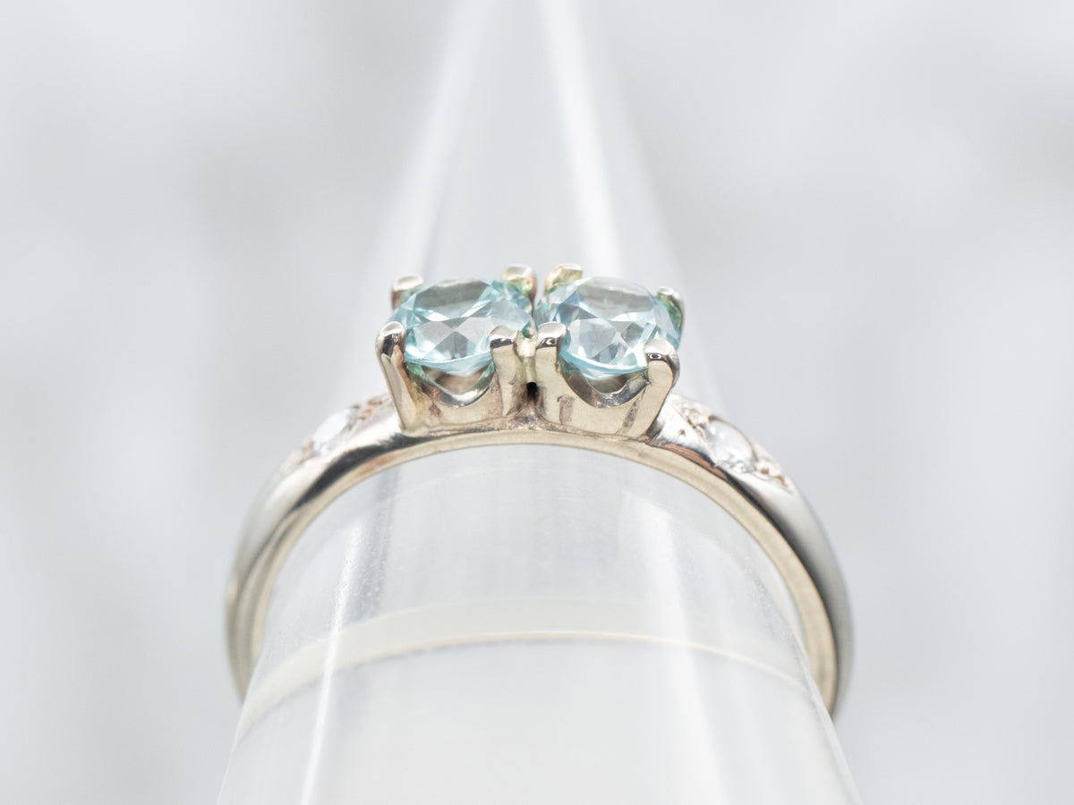 White Gold Blue Zircon Ring with Diamond Accents