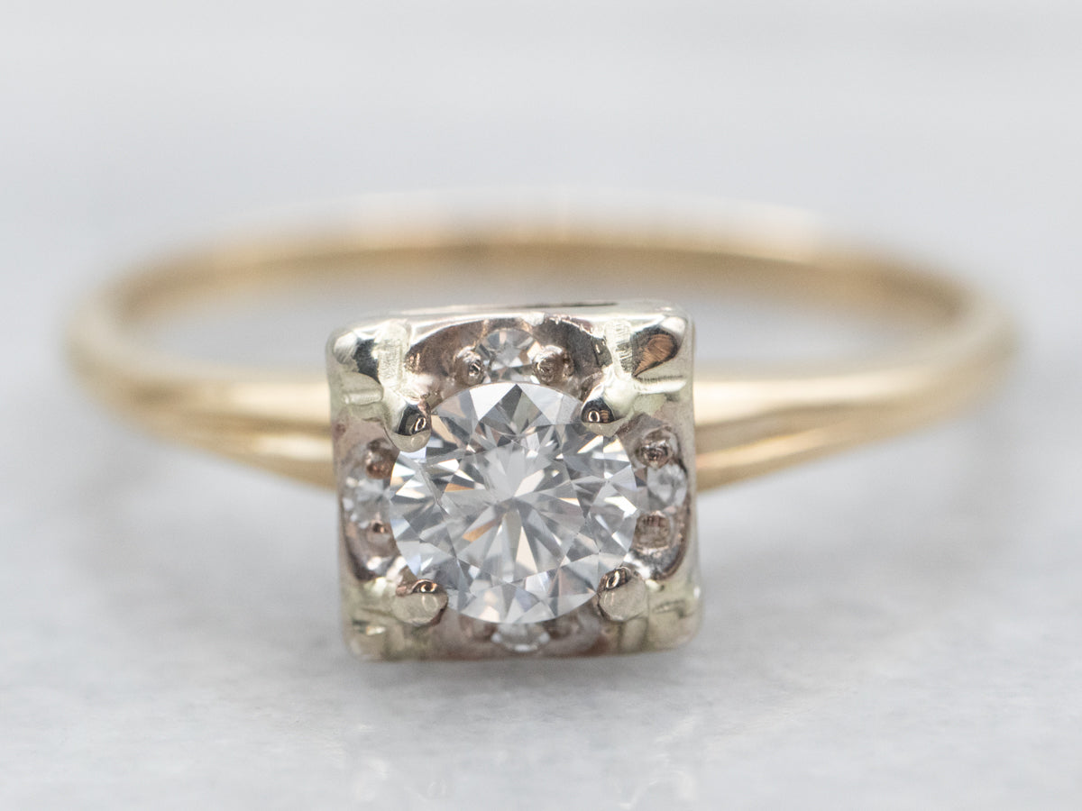 Yellow and White Gold Diamond Engagement Ring with Diamond Accents