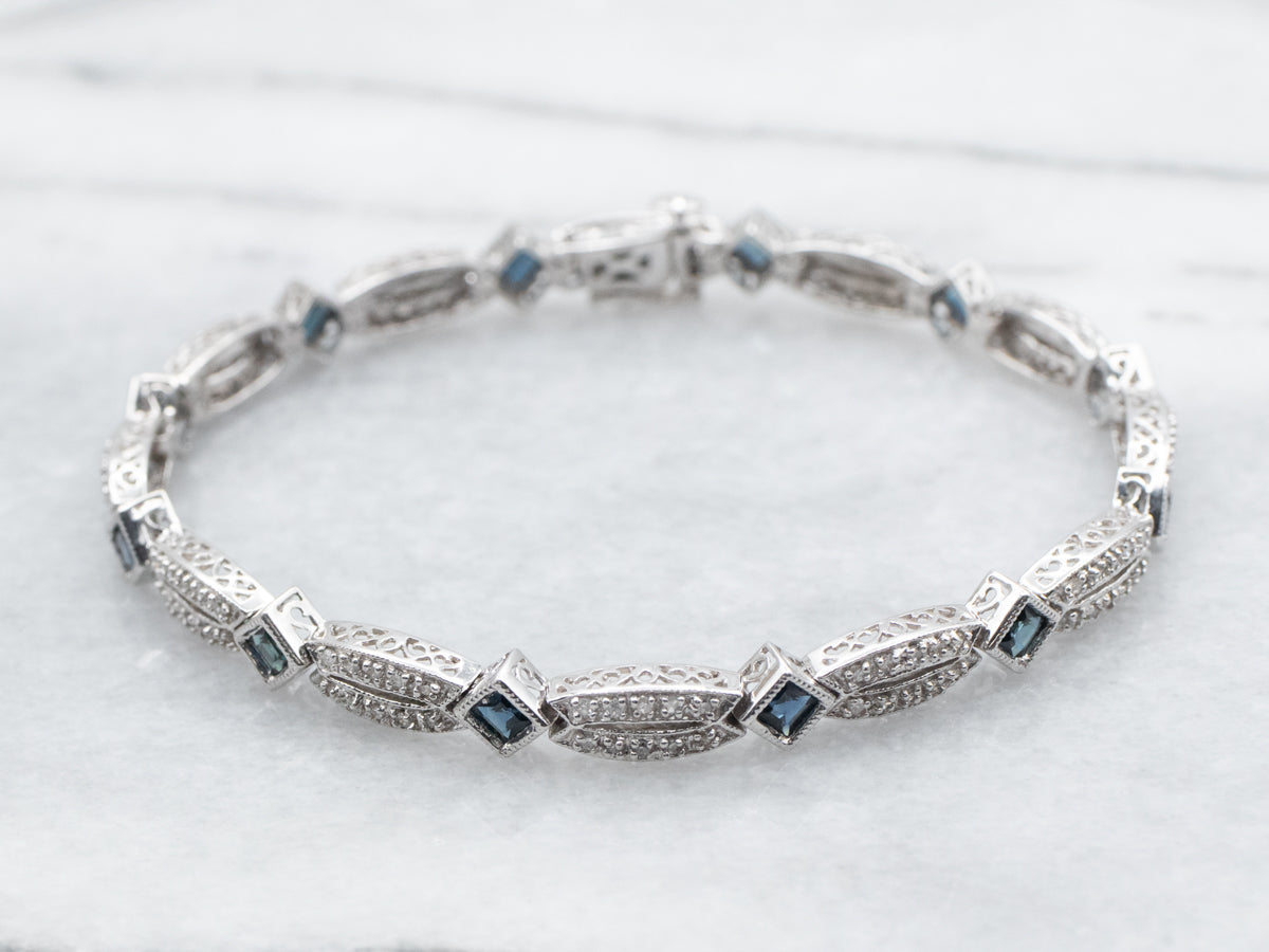 White Gold Square Cut Sapphire and Diamond Tennis Bracelet