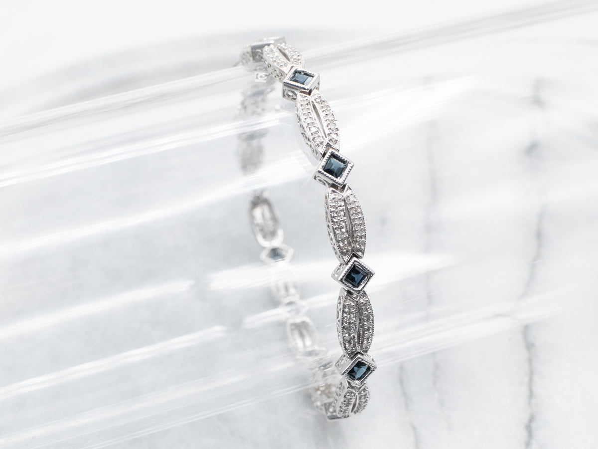 White Gold Square Cut Sapphire and Diamond Tennis Bracelet