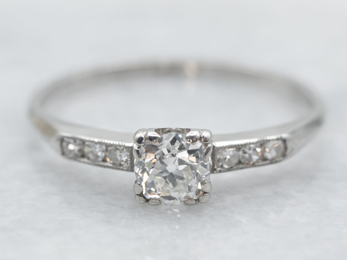 Platinum Old Mine Cut Diamond Engagement Ring