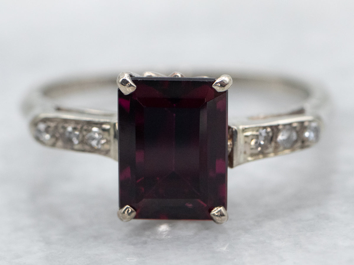 Dark Rhodolite Garnet and Diamond Ring