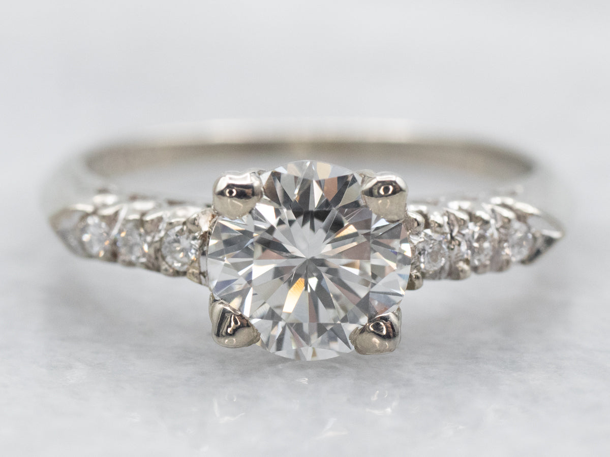 Modern White Gold Diamond Engagement Ring with Diamond Accents