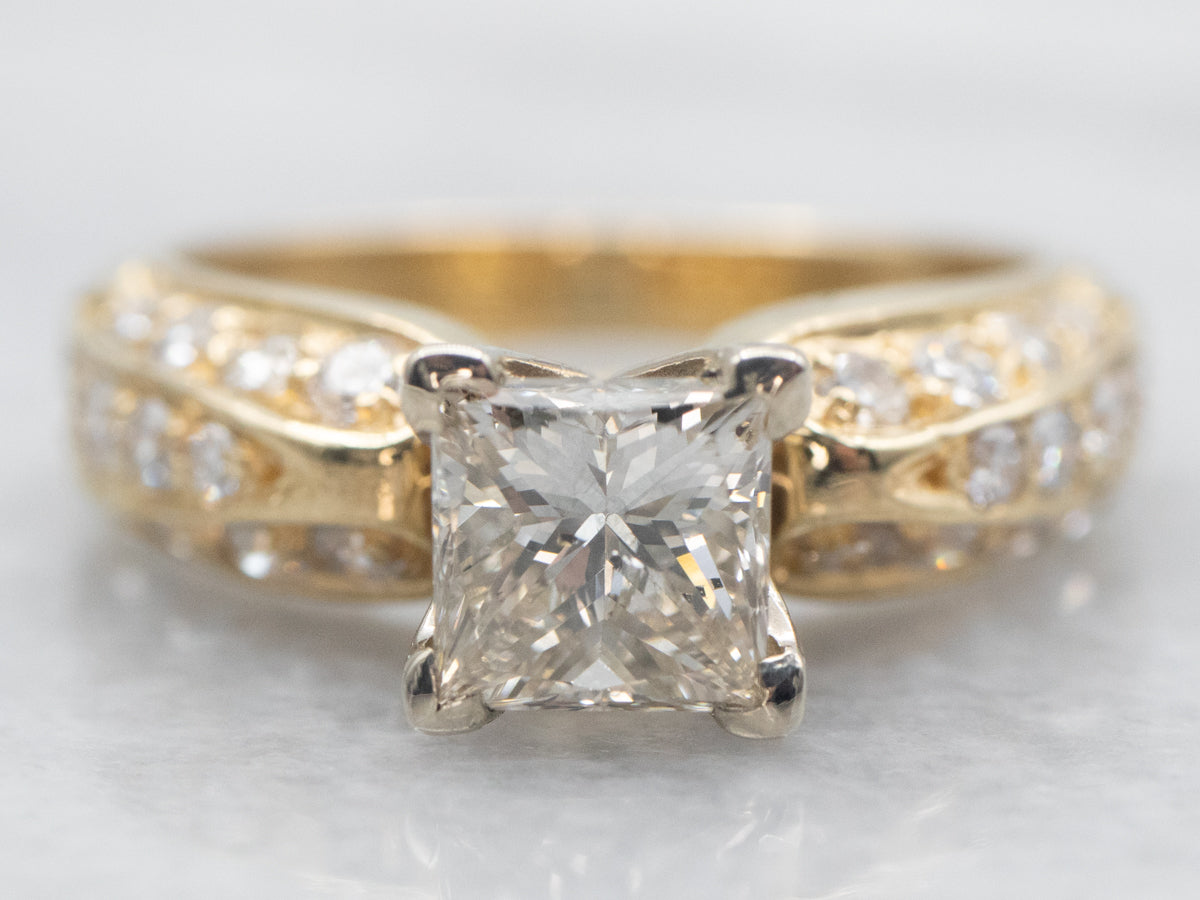 Modern Two Tone Gold Princess Cut Diamond Engagement Ring